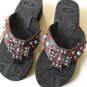 P&G Collection Flip Flops Cross Turquoise Colored Stone Studs Brown Sandal SZ 7