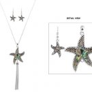 Abalone Starfish Necklace With Tassel & Earrings Set 27" Beach Sealife Charm Abalone Starfish Necklace With Tassel & Earrings Set 27" Beach Sealife Charm
