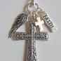 Cross Faith Message Cluster Pendant Necklace & Earrings Set 27"  Silver w/ Gold