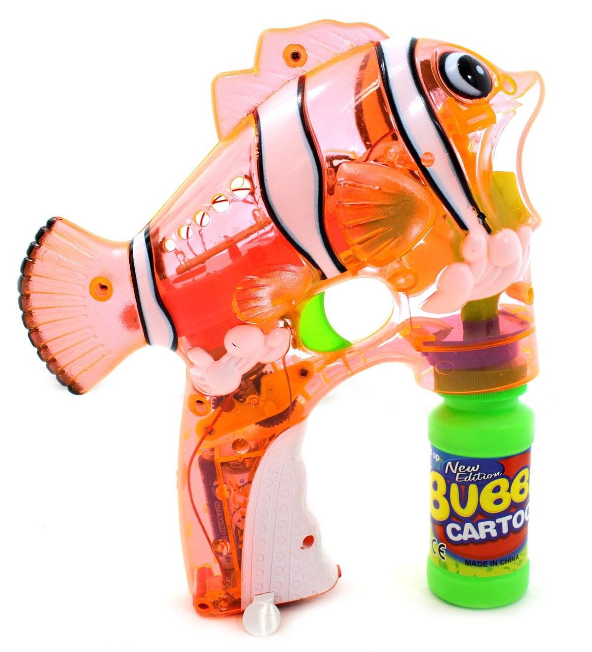 LED Light Up Flashing Bubble Shooter Clown Fish Gun Blower w 2 Bottles ...