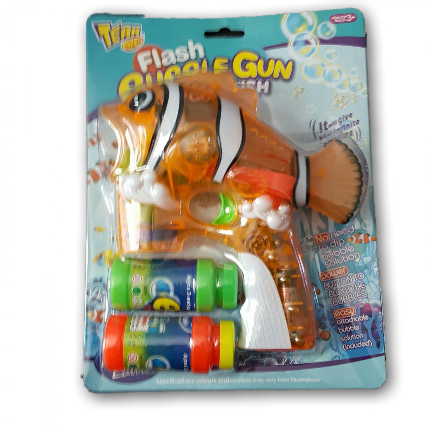 LED Light Up Flashing Bubble Shooter Clown Fish Gun Blower w 2 Bottles ...