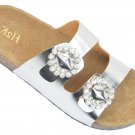 H2K KAREN STONE Buckle Ornament SILVER Fashion Slide Flip Flops Sandals Bling H2K KAREN STONE Buckle Ornament SILVER Fashion Slide Flip Flops Sandals Bling