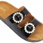 H2K KAREN STONE Buckle Ornament Black Fashion Slides Flip Flops Sandals Bling