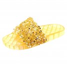 H2K CANDY Gold Color Glitter Beads Fashion Slides Flip Flops Sandals Bling