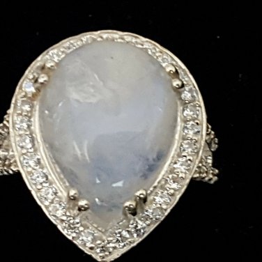 Moonstone 925 Fine Sterling Silver Ring Size 7.5 Genuine Gemstone Stone