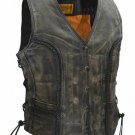 Womens Distressed Brown Leather Vest Concealed Pockets Side Laces Adjustable Fit Womens Distressed Brown Leather Vest Concealed Pockets Side Laces Adjustable Fit