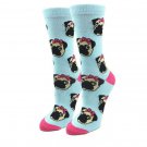 Lady Pug Socks Blue Fun Novelty One Size Fits Most Dress Casual Dog Puppy Gift Lady Pug Socks Blue Fun Novelty One Size Fits Most Dress Casual Dog Puppy Gift