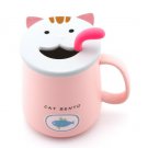 CAT Coffee Mug Tea Cup Ceramic With Lid And Decorative Spoon Pink Pet Lover Gift CAT Coffee Mug Tea Cup Ceramic With Lid And Decorative Spoon Pink Pet Lover Gift