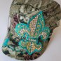 ADJUSTABLE LICENSED MOSSY OAK CAMO RHINESTONE Fleur De Lis CAP HAT