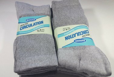 Diabetic Socks CREW Gray 6 Pair Sz 9-11 Healthy Circulation Buruka Non Bind Grey