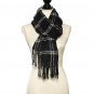 Acrylic Knit Boucle Multi Check Scarf Scarves Shawl Fringe Trim Wrap Winter Blk