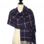 Acrylic Knit Boucle Multi Check Scarf Scarves Shawl Fringe Trim Wrap Winter NVY