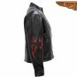 Women's Leather Motorcycle Jacket Biker Apparel Flames and Zippered Cuffs Lined