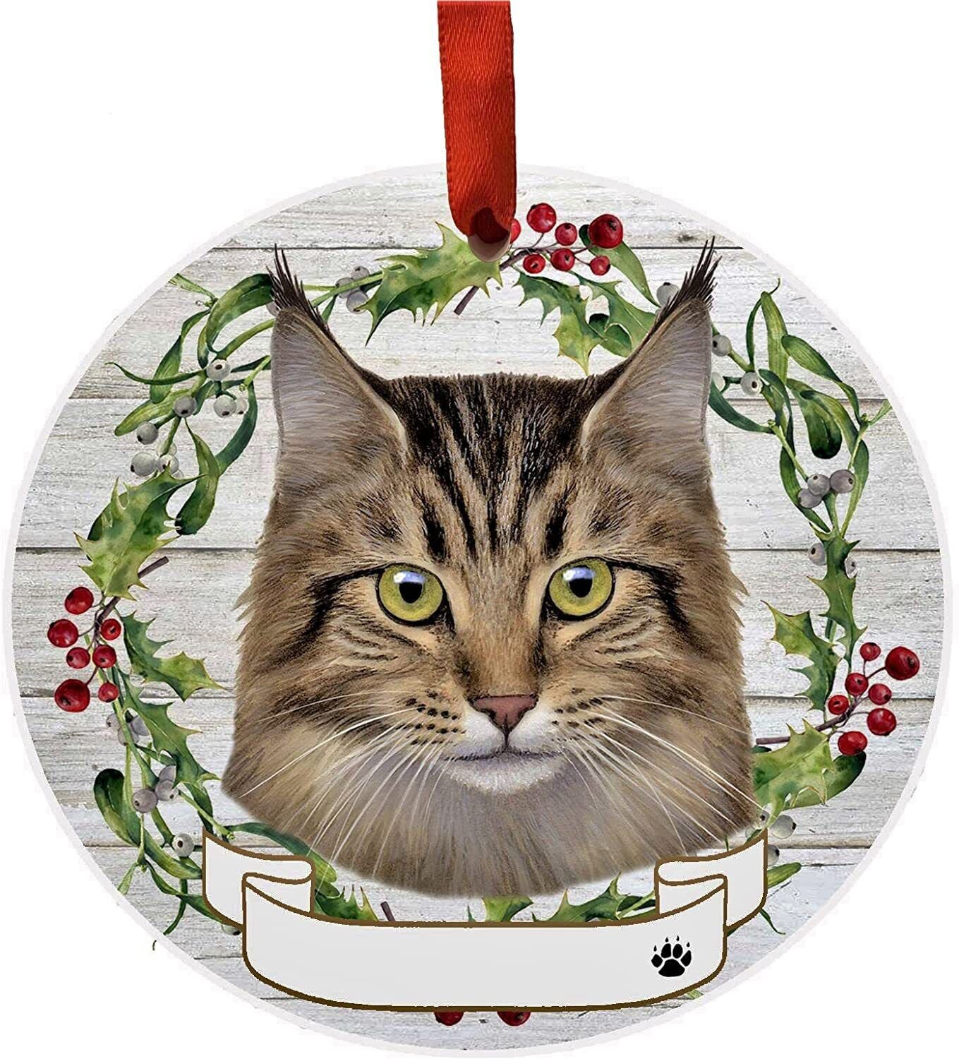 Maine Coon Cat Wreath Ornament Personalizable Christmas Tree Holiday ...