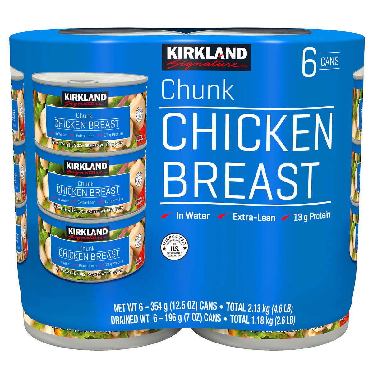 6 Kirkland Premium Chunk Chicken Breast In Water Extra Lean 12.5 oz