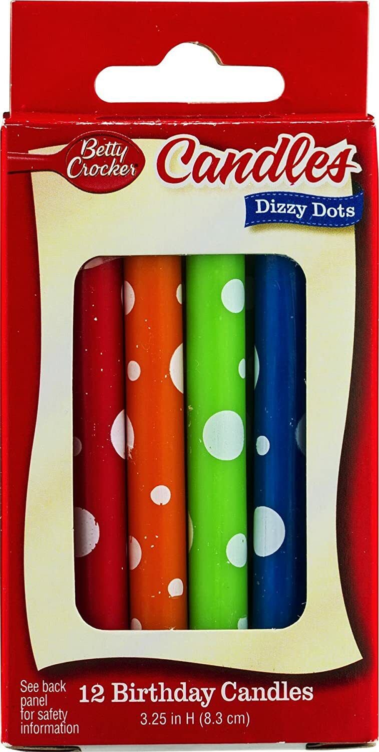 Birthday Cake Candles Betty Crocker Dizzy Dots 12 Count Box Colorful