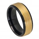 Tungsten Ring 2 Tone Black IP Inside Yellow Gold Wire Brush Center 8 mm Band Tungsten Ring 2 Tone Black IP Inside Yellow Gold Wire Brush Center 8 mm Band