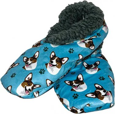 Welsh Corgi Dog Slippers Comfies Womens Super Soft Lined Animal Print Booties