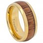 Yellow IP Domed with Hawaiian Koa Inlay Titanium Ring 9mm Band Width