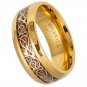 Yellow Gold IP Plated Titanium Ring Celtic Dragon Over Rosewood Inlay 9mm Band 9