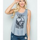Come Together Print Tank Top Gray T Shirt Print Casual Light Weight Tee Women's