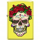 ZIPPO Skull With Roses Neon Yellow Lighter Sugar Skull Windproof Engravable New ZIPPO Skull With Roses Neon Yellow Lighter Sugar Skull Windproof Engravable New