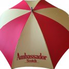 Vintage Ambassador Scotch Umbrella Whiskey Red Yellow Golf Wood Handle Old