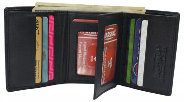 RFID Blocking Genuine Leather Trifold Classic Style Wallet Black ID Window New