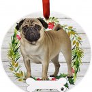Pug Dog Wreath Ornament Personalizable Christmas Tree Holiday Decoration