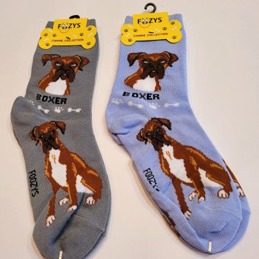 Boxer Dog Socks Fun Novelty Dress Casual Unisex SOX  Puppy Pet Foozys 2 Pair NEW