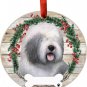 Old English Sheepdog Dog Wreath Ornament Personalizable Christmas Holiday