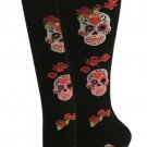 Skulls and Roses Black Socks Knee High Fun Novelty Socks Size 9-11 Day Of Dead