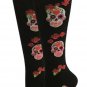 Skulls and Roses Black Socks Knee High Fun Novelty Socks Size 9-11 Day Of Dead