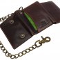 RFID Blocking Men's Tri-fold Vintage Biker Vintage Buffalo Leather Steel Chain