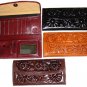 Leather Wallet Mexican Tooled Flowers Mirror Credit Cards Coin Purse Brown