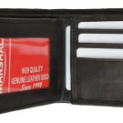 Genuine Leather Bi-Fold Wallet ID Window Black Credit Card Slots Zippered Pocket