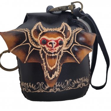 Handmade Leather Bat Coin Purse Wristlet Keychain Gothic Mini Pouch Halloween