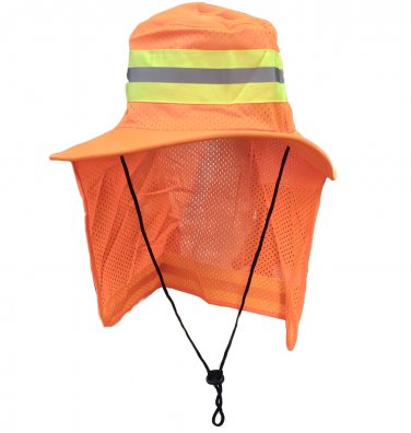 Orange Hi Vis Reflective Safety Boonie Neck Flap Cover Work Hat Wide Brim
