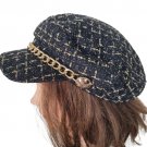 Women Baker Boy Newsboy Cap Hat Gold Shimmer Tweed Chain Visor Captain's Beret Women Baker Boy Newsboy Cap Hat Gold Shimmer Tweed Chain Visor Captain's Beret