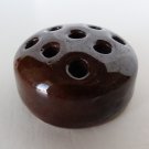 Vintage Art Pottery Brown Glaze 9 Hole Flower Frog Vase Made In Japan 2 1/2 Inch