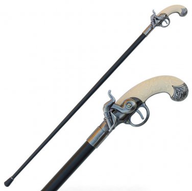 Flintlock Antique Gun Handle Cane Gentleman's Walking Stick Pistol Shape Novelty