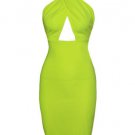 Size 4 Lime Green Halter Neck Top Bodycon Slim Fitting Dinner, Night or Clubbing Dress