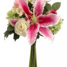 Set of 4 - 12"" Artificial Casablanca Lily / Silk Rose / Snowball Bouquet - fbq311-rb