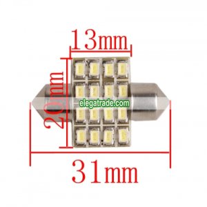 31mm 16 SMD Festoon License Plate LED Car Light 12V White (1 Pair)