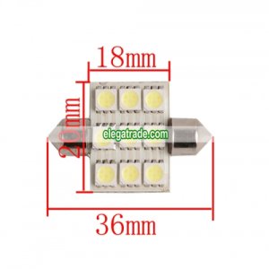 36mm 9 SMD Festoon License Plate LED Car Light 12V White (1 Pair)