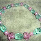 ED Lg Green and Pink Beaded Bracelet or Child Anklet