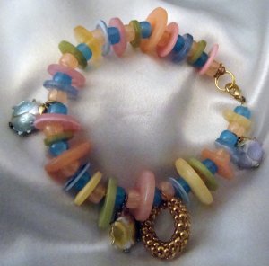 ED Multi Color Button and Ladybug Charm Bracelet