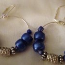 ED Dark Blue/Silver Look Beaded Hoop Earrings