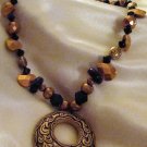 ED Gold, Black Beaded Pendant Necklace
