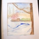 ED Central Park NYC WaterColor Painting w/ White Mat 9 x 12
